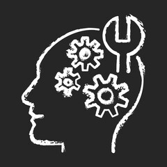 Learning new skills chalk white icon on black background. Study to improve knowledge. Psychological treatment. Intelligence and memory. Self improvement. Isolated vector chalkboard illustration