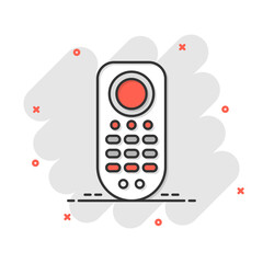 Remote control icon in comic style. Infrared controller vector cartoon illustration on white isolated background. Tv keypad business concept splash effect.