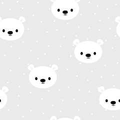 Seamless pattern with cartoon white bears for kids. Abstract art print. Hand drawn background with cute animals
