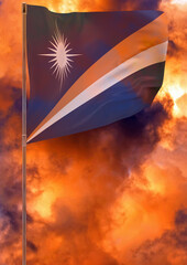 Marshall Islands flag on pole with sky background