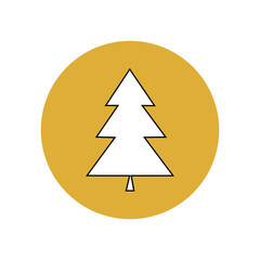 Christmas tree white coniferous tree icon in yellow circle. User button in smartphone app interface. Deforestation is prohibited. Growing trees. 