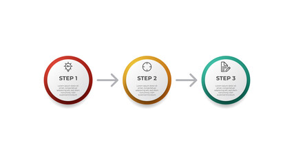 Business circle infographic element template with 3 points or options, step diagram with arrows layout vector