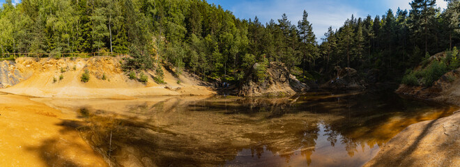 Panorama of Beautiful colorful lakes "Kolorowe Jeziorka" square in Rudawy Janowickie mountains © Pawel-Wierzchowski