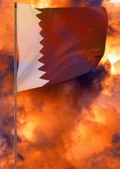 Qatar flag on pole with sky background