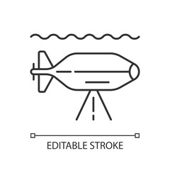 AUV linear icon. Autonomous underwater vehicle is robot that travels underwater without operator. Thin line customizable illustration. Contour symbol. Vector isolated outline drawing. Editable stroke