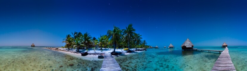 Panorama of Glover's Reef Atoll, a small island paradise in the Caribbean Sea 35 miles off the...