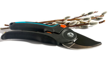 Metal handy garden pruner for cutting young shoots on plants