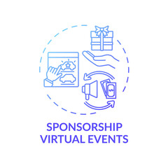 Naklejka premium Sponsorship virtual events concept icon. VE type idea thin line illustration. Generating value from participation. Online spaces for exhibitors and sponsors. Vector isolated outline RGB color drawing