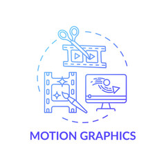 Motion graphics concept icon. Virtual event content idea thin line illustration. Keeping audience attention. Animation in post-production. Live show graphics. Vector isolated outline RGB color drawing