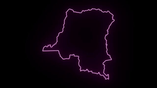 neon Map of Democratic Republic of the Congo, Congo outline, Animated close up map Democratic Republic of the Congo