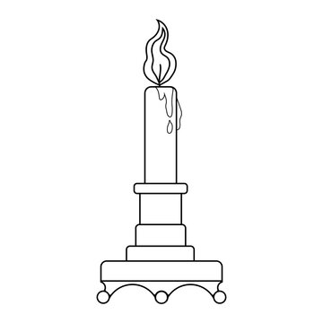 Vector image of a lit candle in a candlestick.