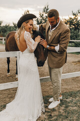 Beautiful wedding couple. Bohemian wedding at the ranch.