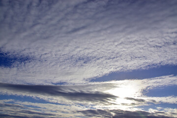 Cirrostratus clouds in the blue spring sky.