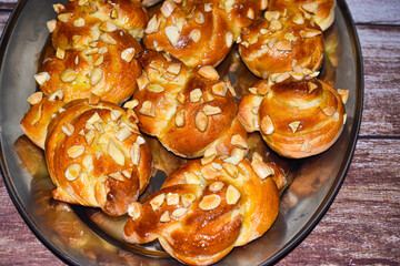 Sweet homemade baked buns called Juda's ropes
