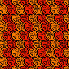 Orange And Red Spiral Seamless Pattern. Spiral Shapes Seamless Cartoonish Pattern. Vector.