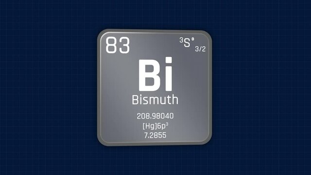 Bismuth or Bi Element Periodic Table Animation on Grid Background and Green Screen