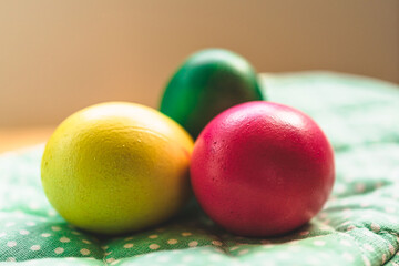 Holy Week Setting - Close-up on Colorful Easter Eggs on the Table