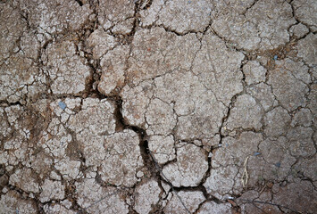 Top view of cracked dry soil surface texture for the concept of SAVE THE EARTH
