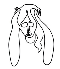 One line drawing of sick woman.
One continuous line drawing of flu concept.
