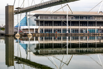 Reflections on the water of the Royal Victoria Docks, London