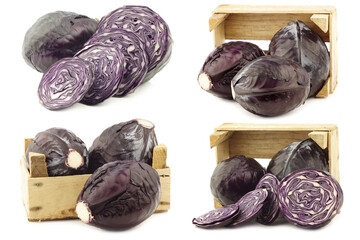 freshly cut red cabbage in a wooden crate on a white background - Powered by Adobe