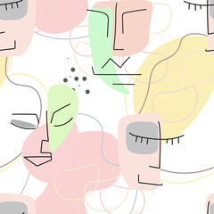 Face line pattern Abstract drawing seamless print