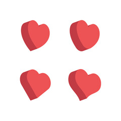 Heart flat 3d icon collection. Red hearts vector isometric illustrations.