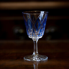 blue crystal antique engraved shot glass. glass retro shot