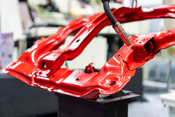 electrode gun holder or mig welding torch and tip simulated path of weld by robot for assembly body...