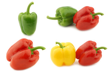 colorful mix of paprika's (capsicum) on a white background