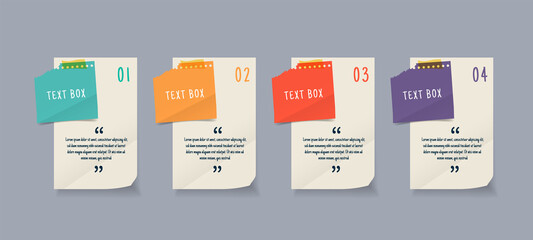 Text box design with note papers infographic.	
