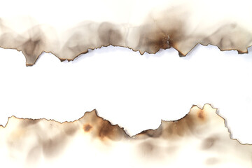 Burnt old torn paper on white page background