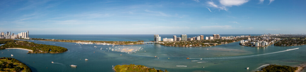 Fototapeta premium Beautiful nature landscape aerial photo Miami Beach view of inlet and sandbar