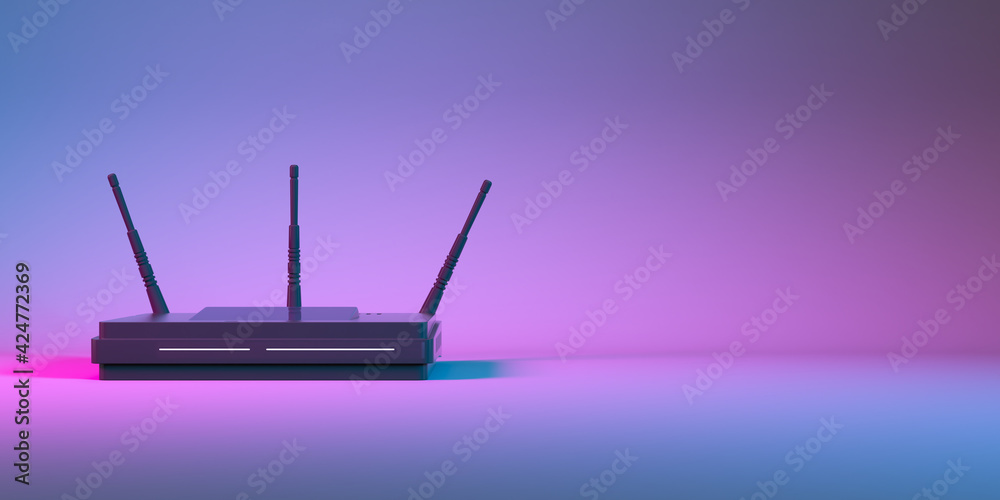 Wall mural wi fi router in neon light close-up