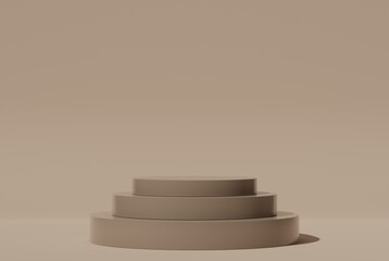 Minimal modern cylinder beige pedestal for product showcase. Stand product mockup. Beige background. 3d render illustration