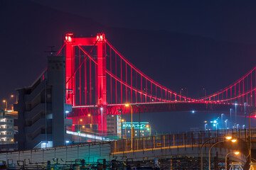 若戸大橋と都市高速夜景（福岡県北九州市）