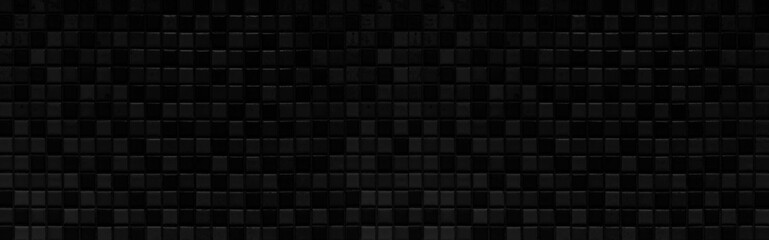 Panorama of New black mosaic wall texture and background seamless