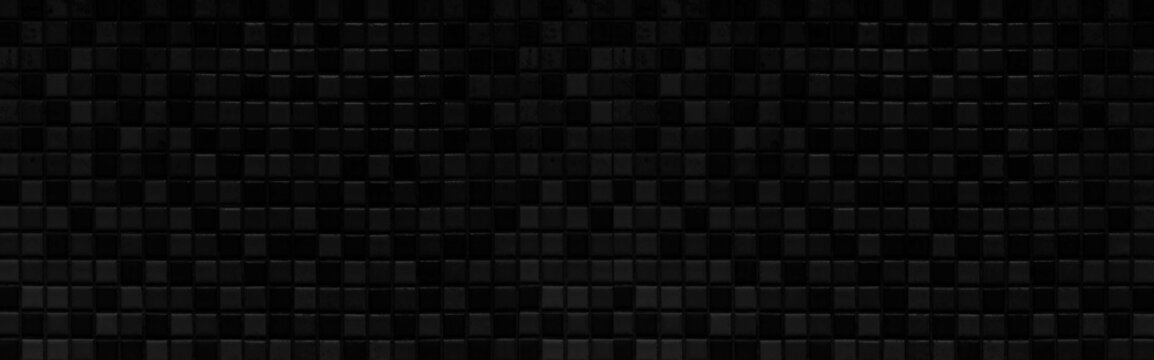 Panorama of New black mosaic wall texture and background seamless © torsakarin