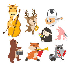 Obraz na płótnie Canvas Set of animals cheerful playing music