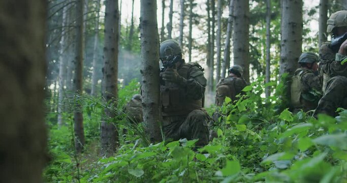 Special forces soldiers with rifle. Military man on the background of nature
