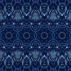 Seamless vector pattern blue abstract damask textile background