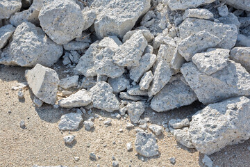 Recovery and recycling of concrete rubble debris on construction site after a demolition of a concrete structure