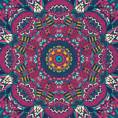 Festival art seamless pattern mandala. Ethnic geometric print. Colorful repeating background texture