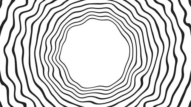 Round frame. The center of attention. Black and white stripes. Looped 2d animation. Motion design. 4k. HD
