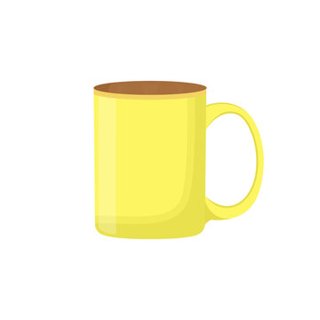 Taza amarilla. Taza de caf&eacute;. Concepto de vasija peque&ntilde;a para bebidas calientes. Ilustraci&oacute;n vectorial aislada en fondo blanco