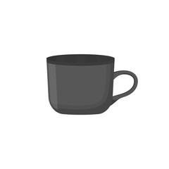 Taza negra. Taza de café. Concepto de vasija pequeña para bebidas calientes. Ilustración vectorial aislada en fondo blanco
