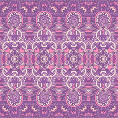 Vector seamless pattern ethnic tribal floral psychedelic colorful fabric print