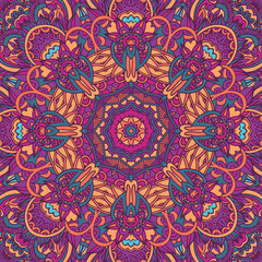 Vector seamless pattern doodle art mandala. Ethnic design with colorful ornament.