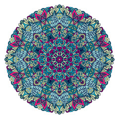 Vector doodle art mandala. Ethnic round rosette with colorful ornament.