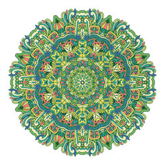 Vector hand drawn doodle mandala. Ethnic mandala with colorful ornament.